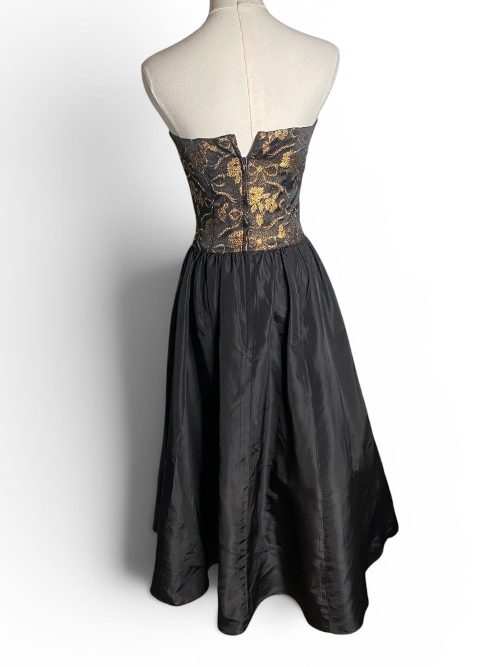 Gunne Sax by Jessica McClintock Black Gold Brocade Strapless Ball Gown Dress 6 - Picture 5 of 9